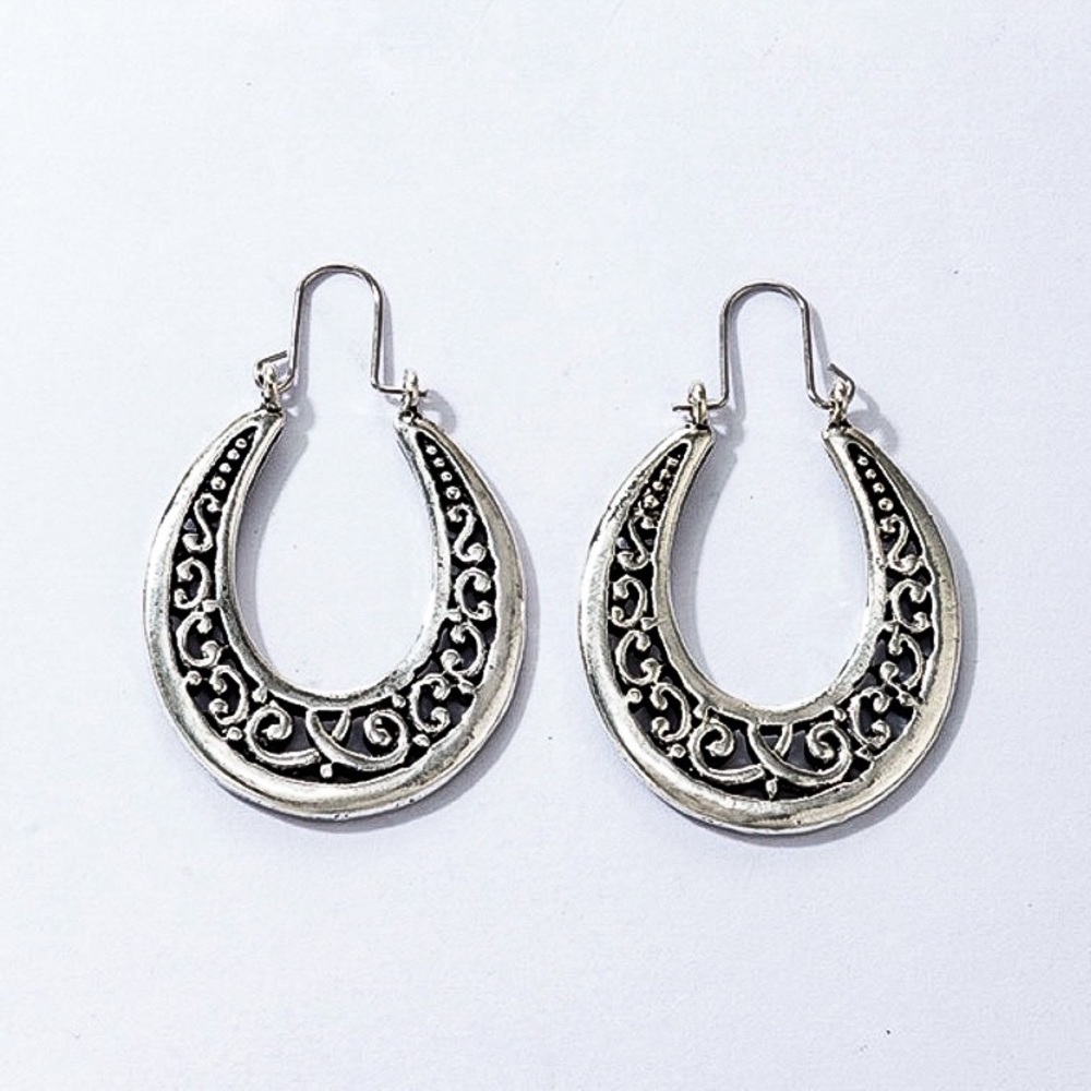 Any 2/$20! Silver Engraved Ear Wire Boho Hoop Earrings - Picture 3 of 6